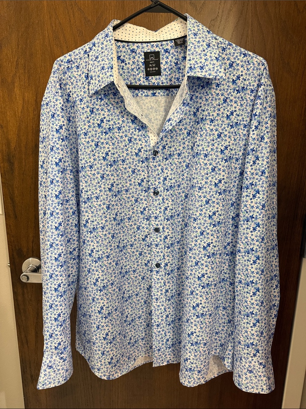Slim Fit Blue Floral Button-Down Shirt by Michael Strahan